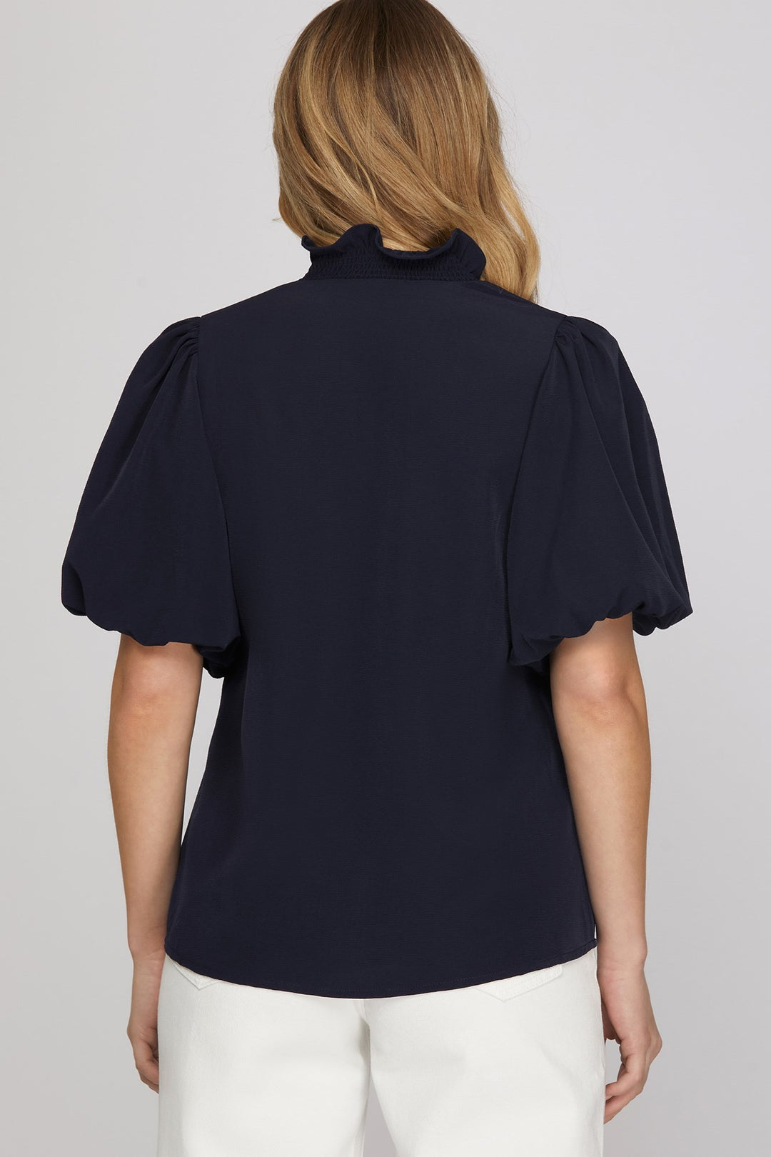 She + Sky Bubble Sleeve Top (Navy)