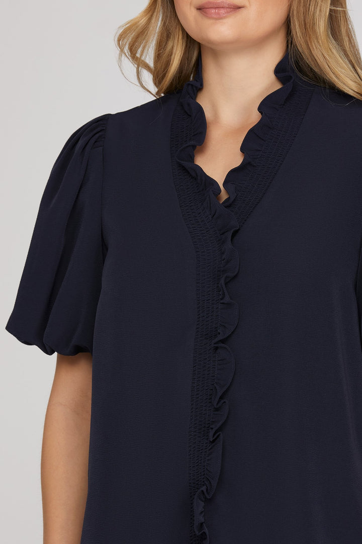 She + Sky Bubble Sleeve Top (Navy)