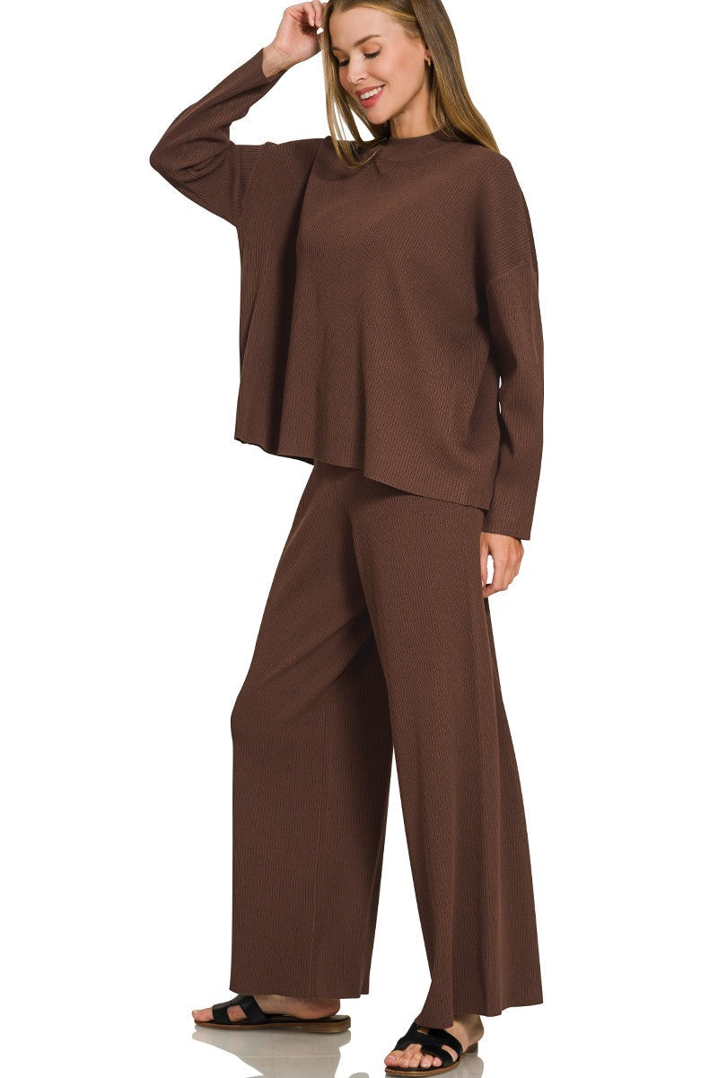 Zen Stella Ribbed Lounge Set (Brown)