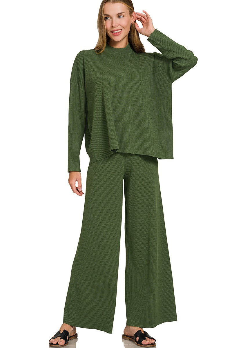Zen Stella Ribbed Lounge Set (Army Green)