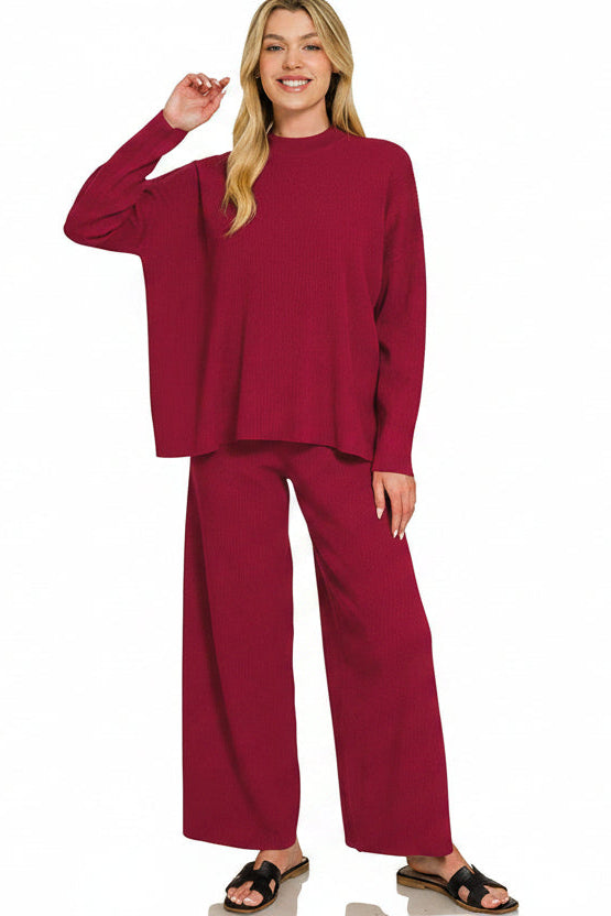 Zen Stella Ribbed Lounge Set (Cabernet)