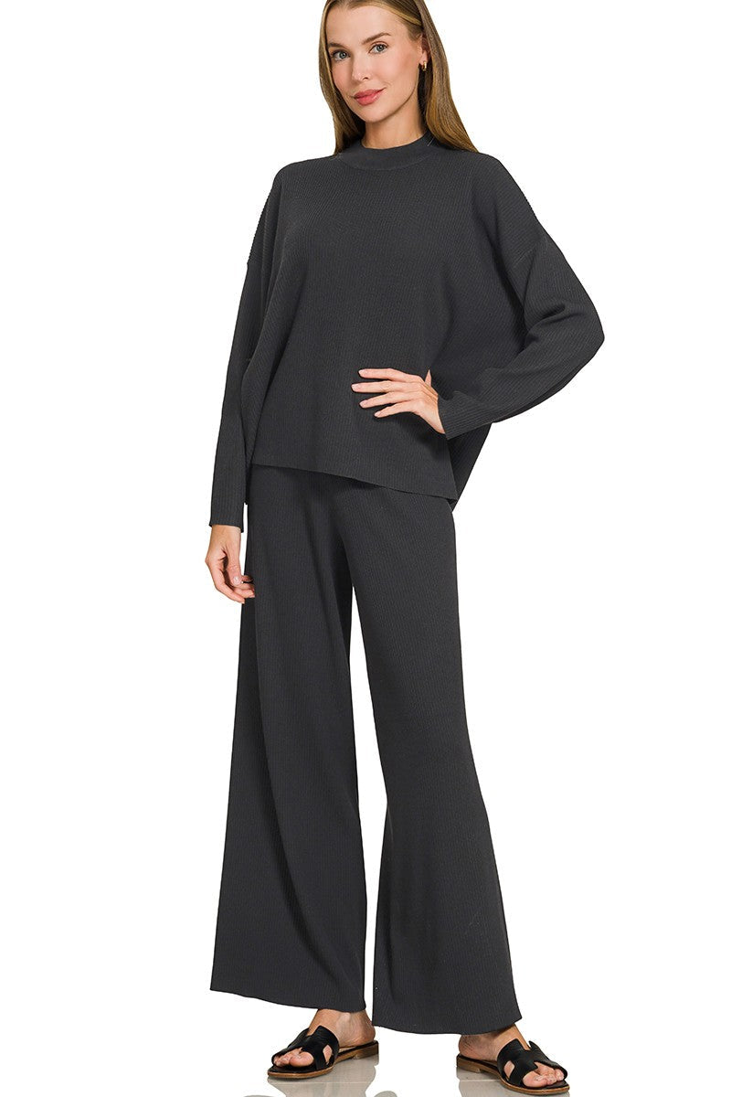 Zen Stella Ribbed Lounge Set (Black)