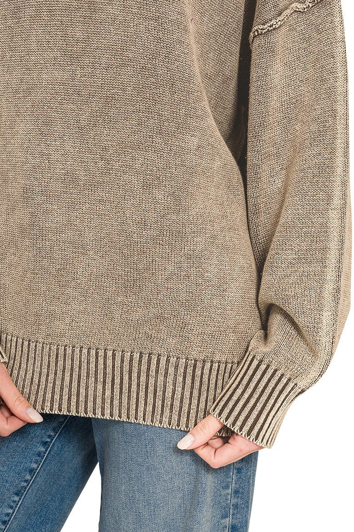 Zen Oversized Cotton V Neck Sweater (Brown)