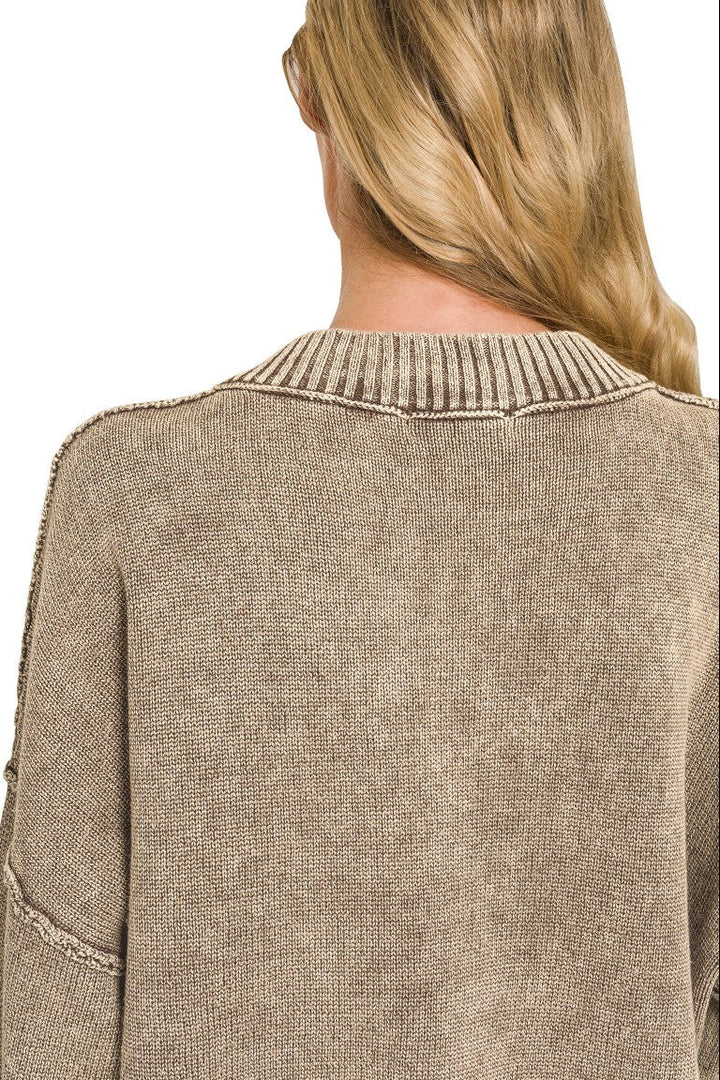 Zen Oversized Cotton V Neck Sweater (Brown)
