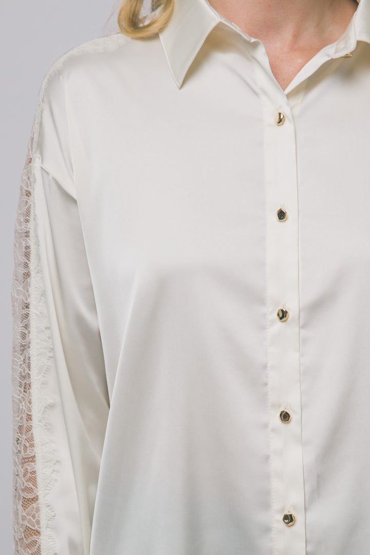 Love Tree Satin Button Down Top (Ivory)