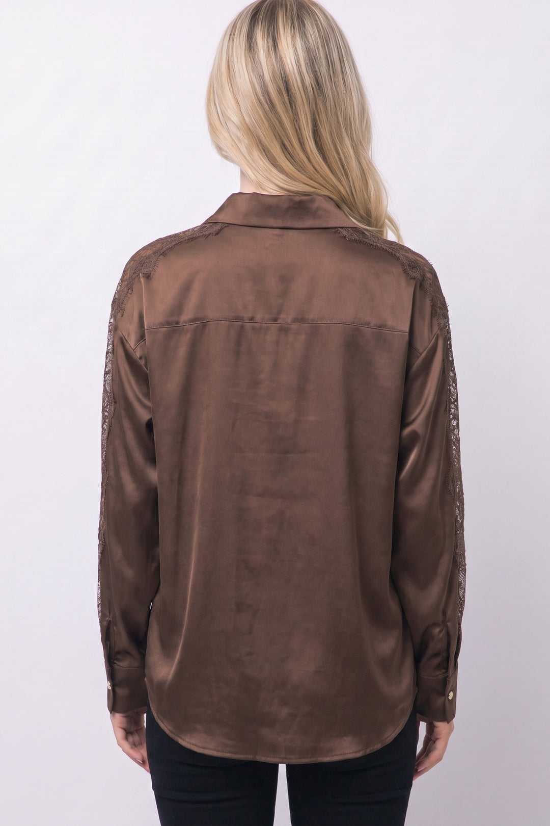Love Tree Satin Button Down Top (Chocolate)