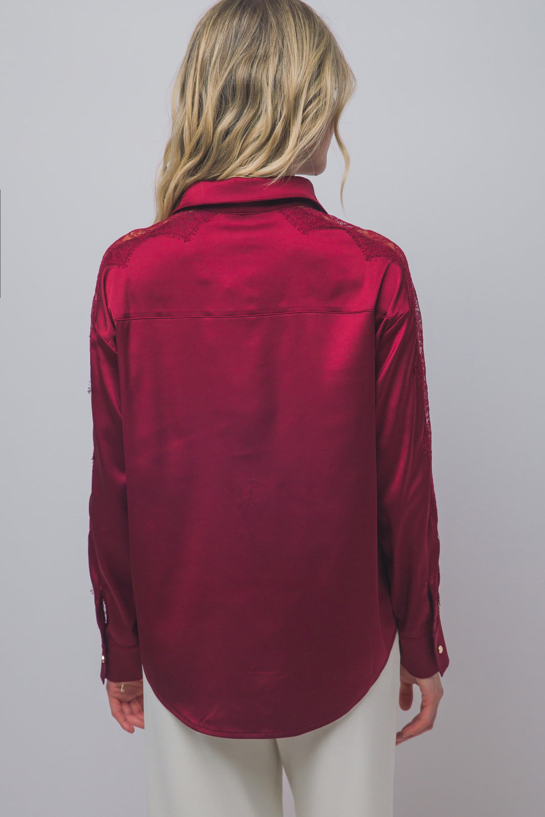 Love Tree Satin Button Down Top (Wine)