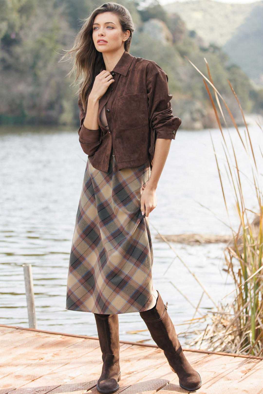 Be Cool Daphne Plaid Midi Skirt