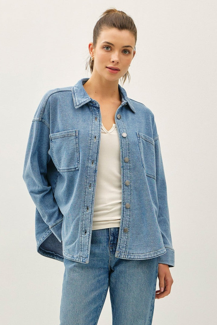Be Cool Cotton Knit Shacket (Denim)