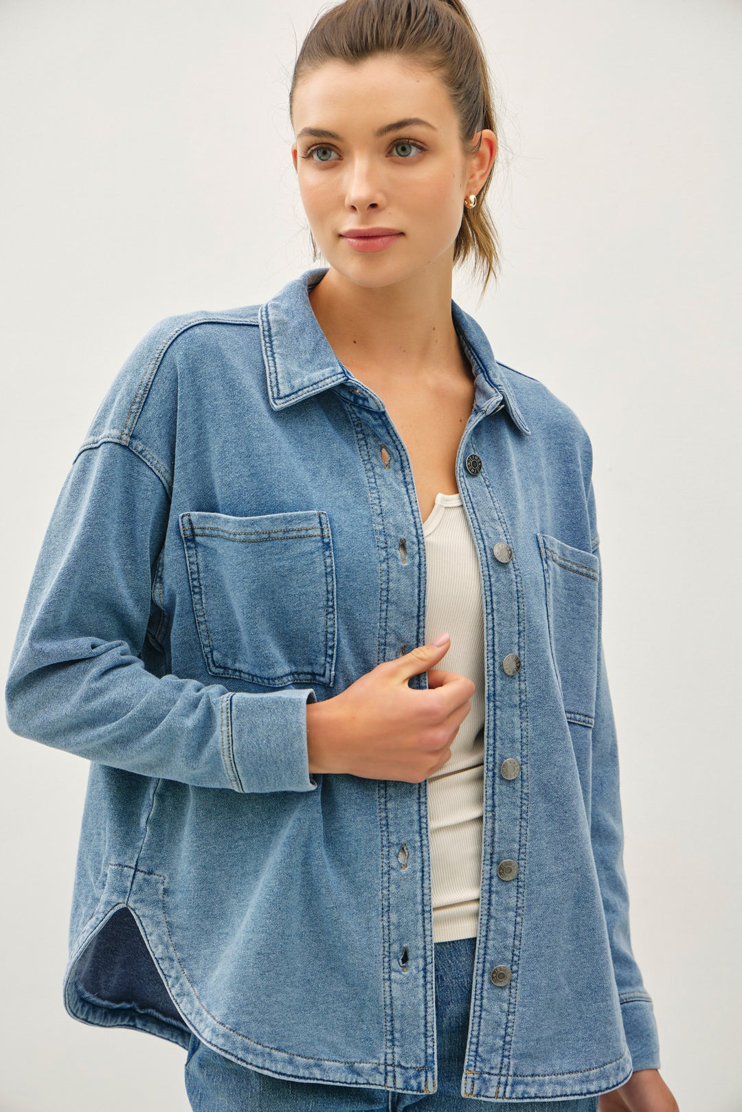 Be Cool Cotton Knit Shacket (Denim)