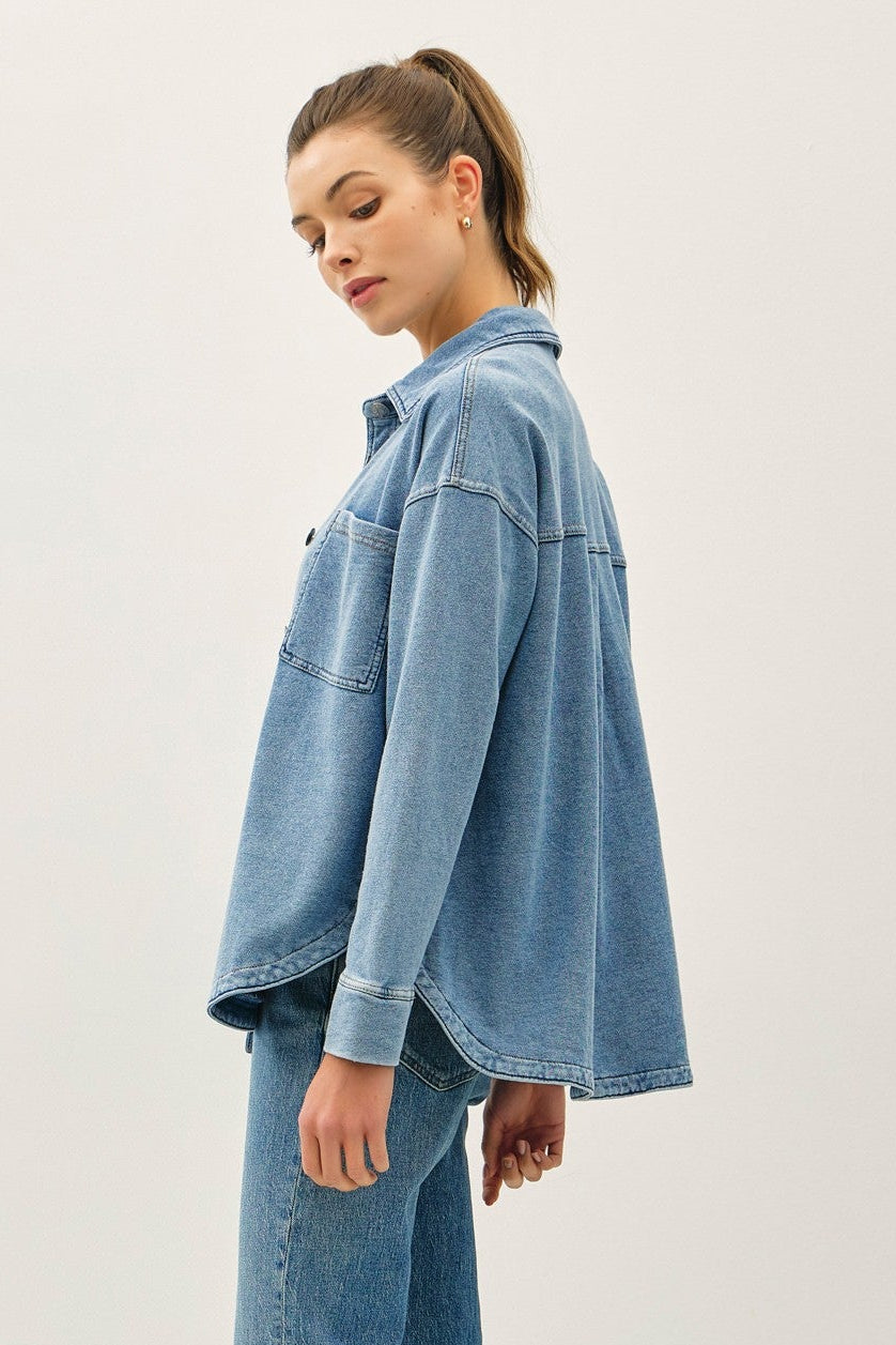 Be Cool Cotton Knit Shacket (Denim)