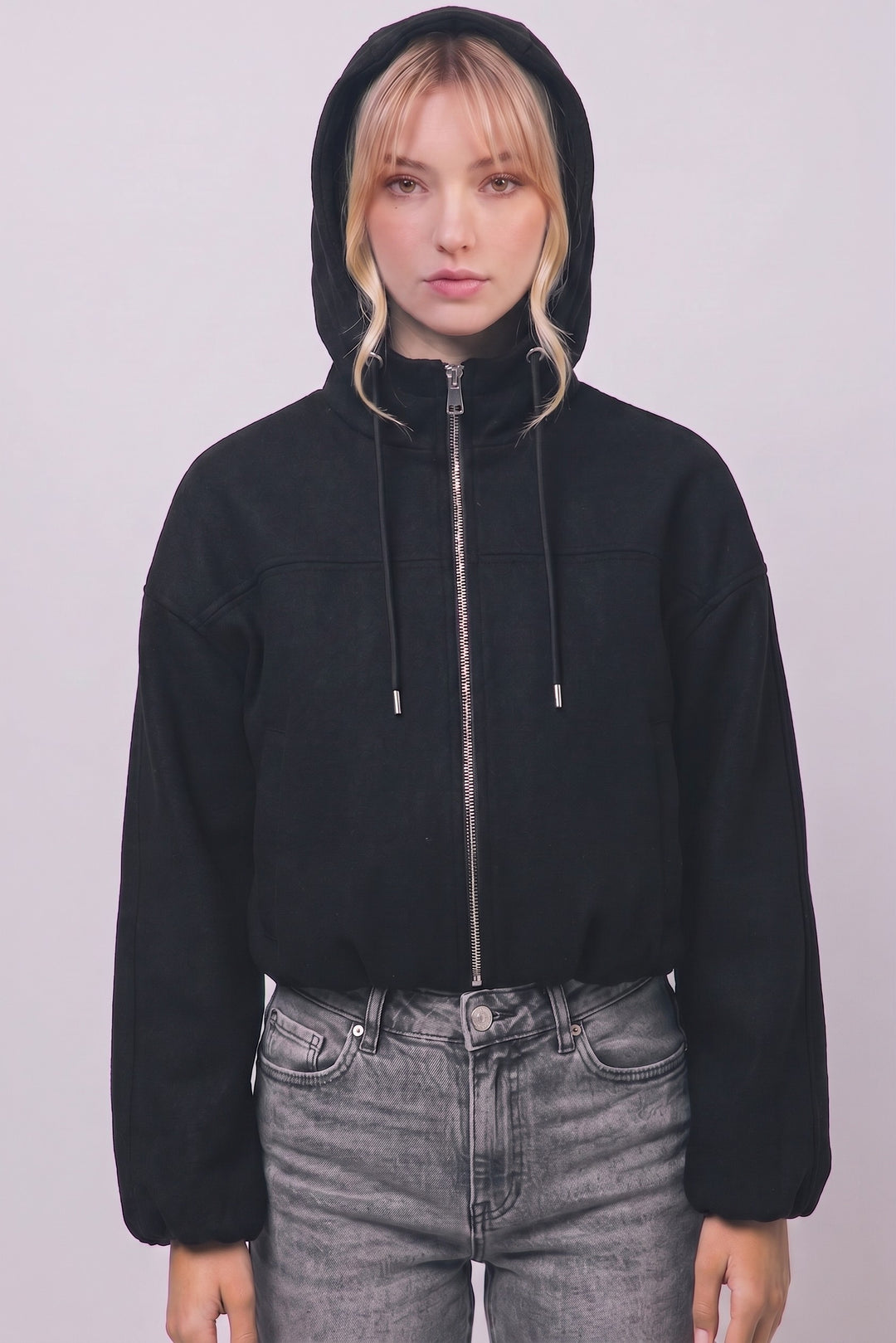 Love Tree Hooded Bomber Jacket (Black)