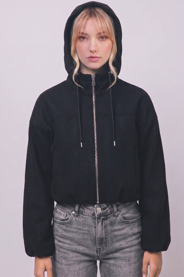 Love Tree Hooded Bomber Jacket (Black)