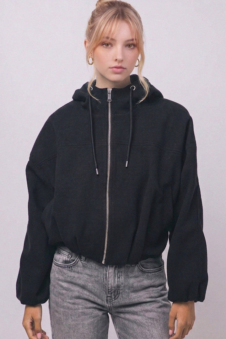 Love Tree Hooded Bomber Jacket (Black)
