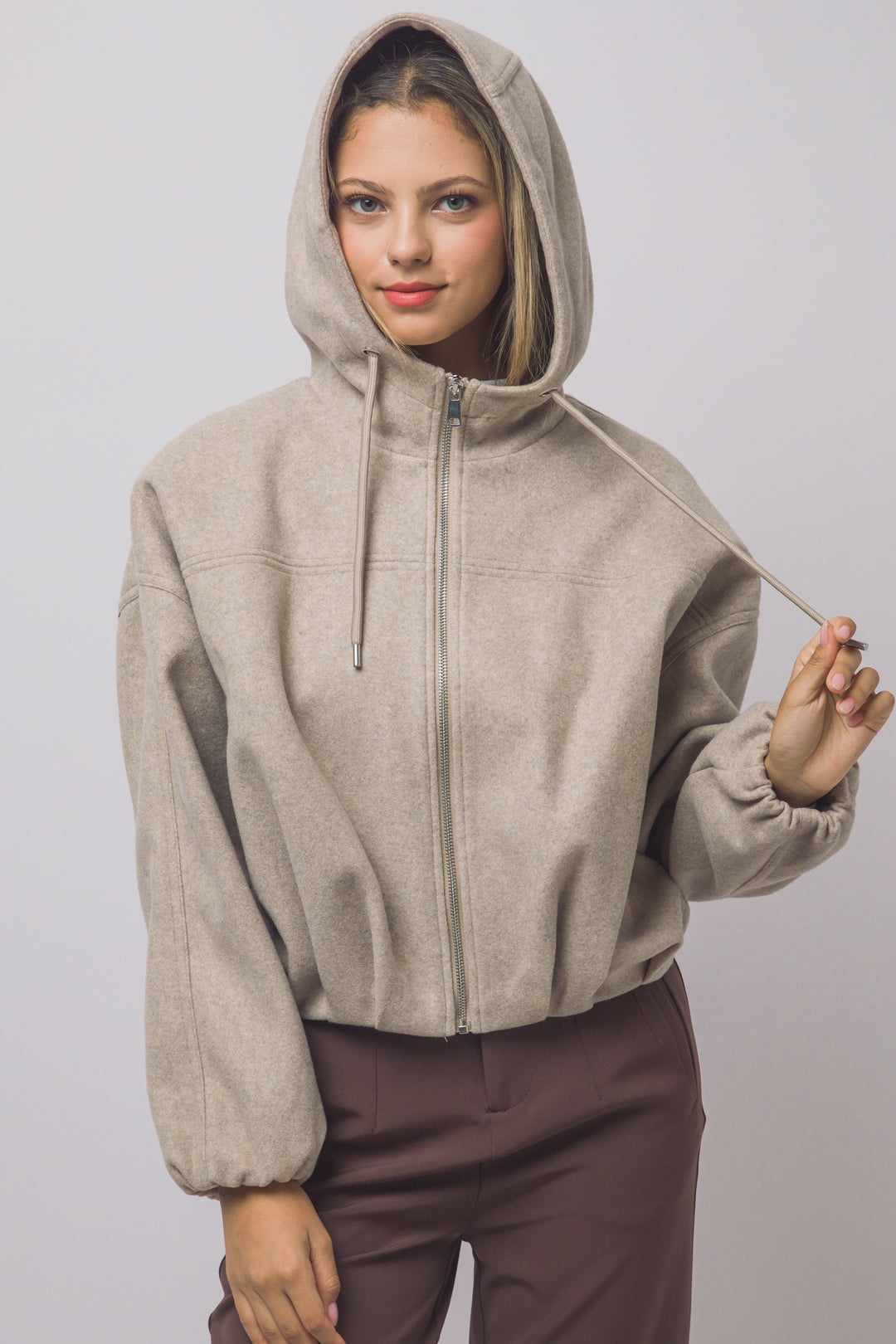 Love Tree Hooded Bomber Jacket (Oatmeal)