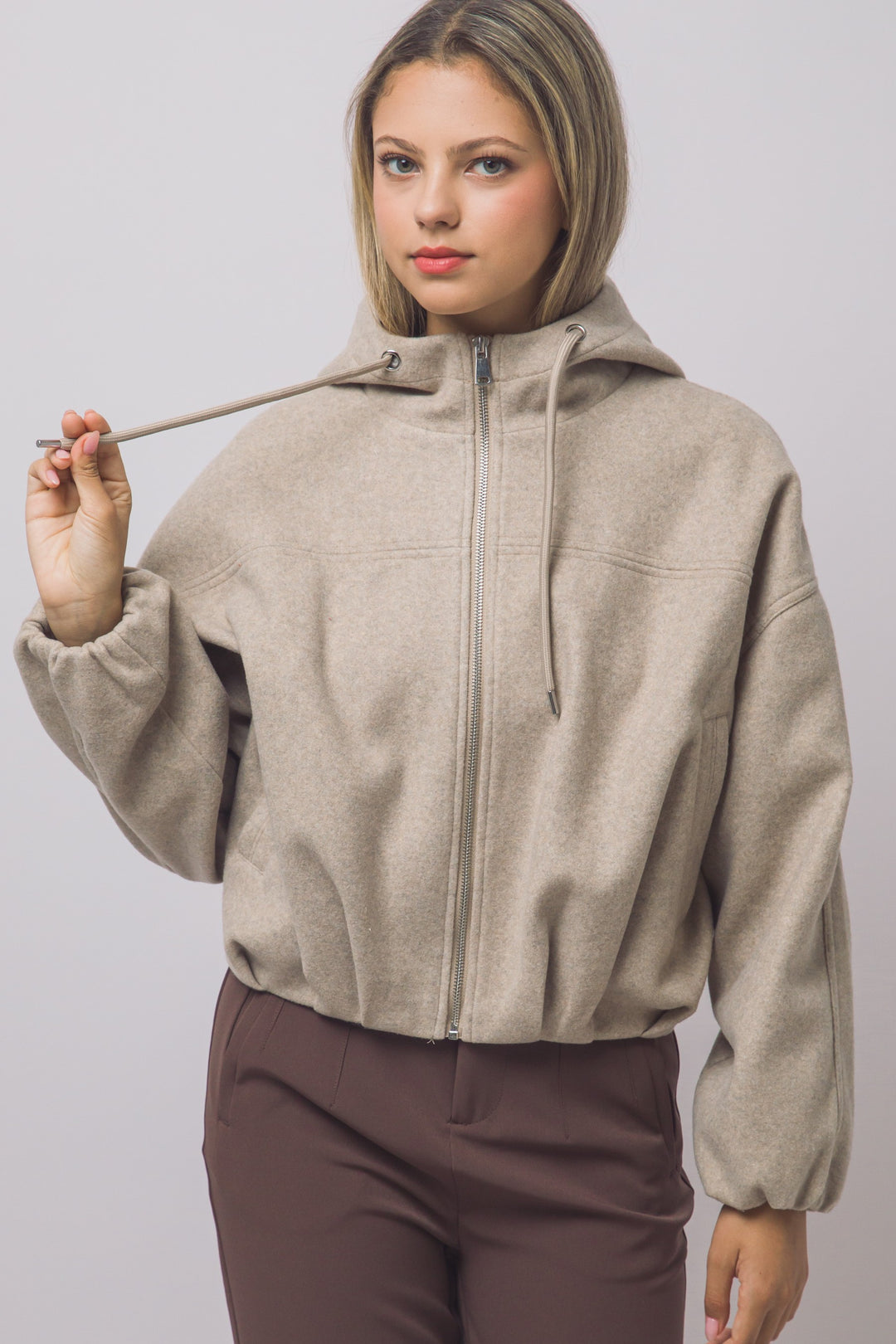 Love Tree Hooded Bomber Jacket (Oatmeal)