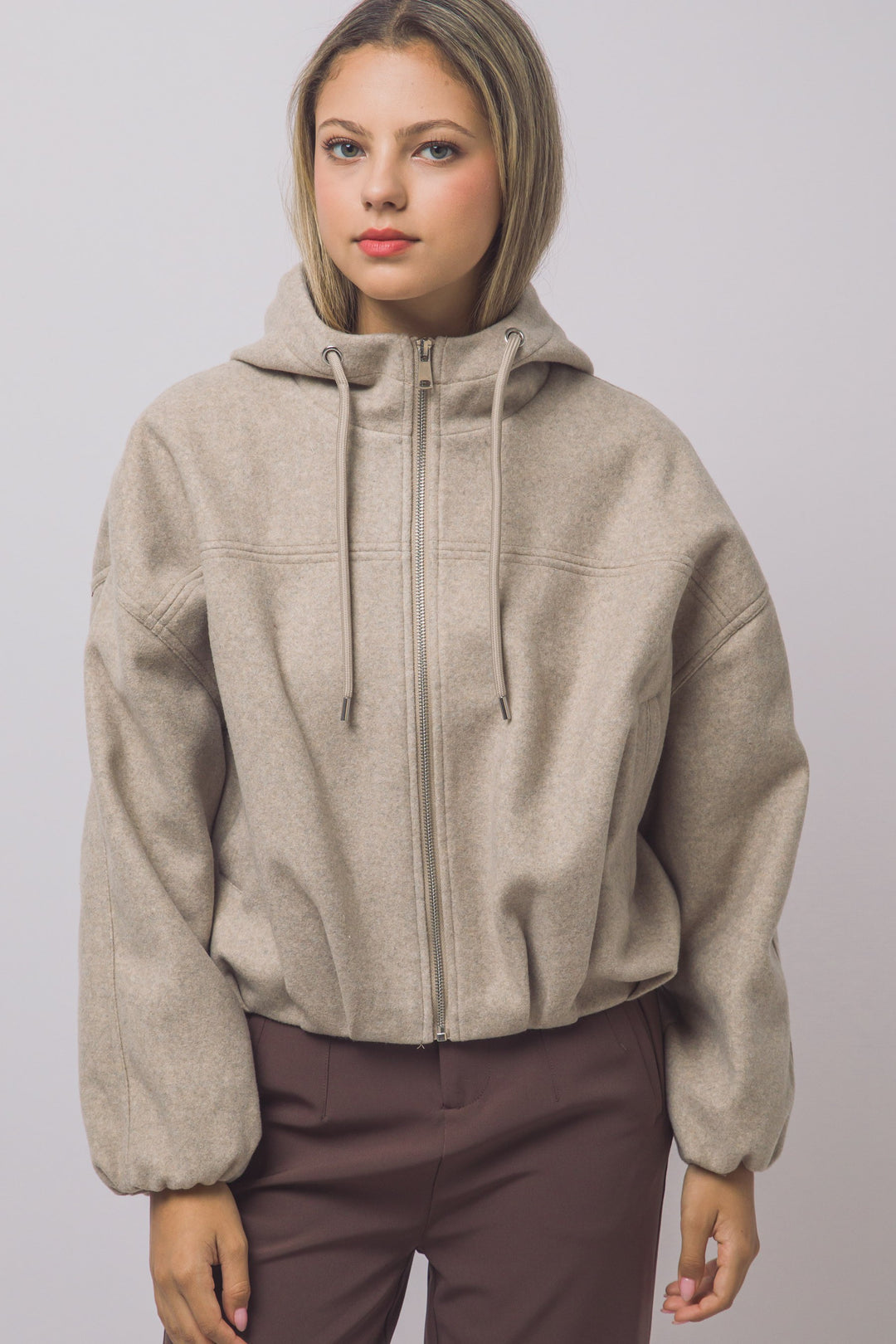 Love Tree Hooded Bomber Jacket (Oatmeal)