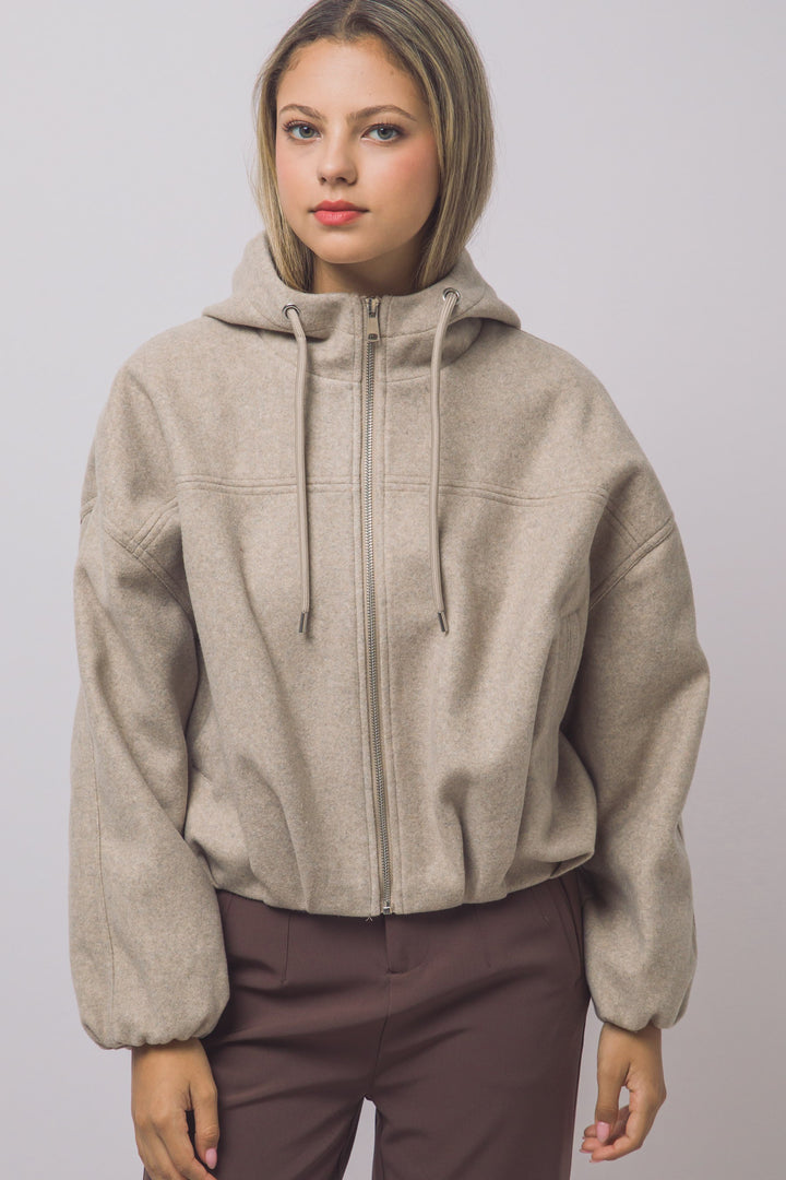 Love Tree Hooded Bomber Jacket (Oatmeal)