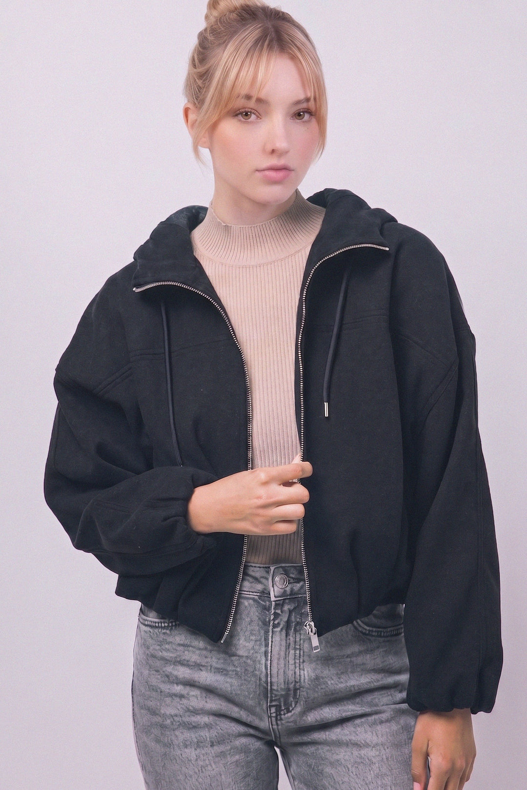 Love Tree Hooded Bomber Jacket (Black)