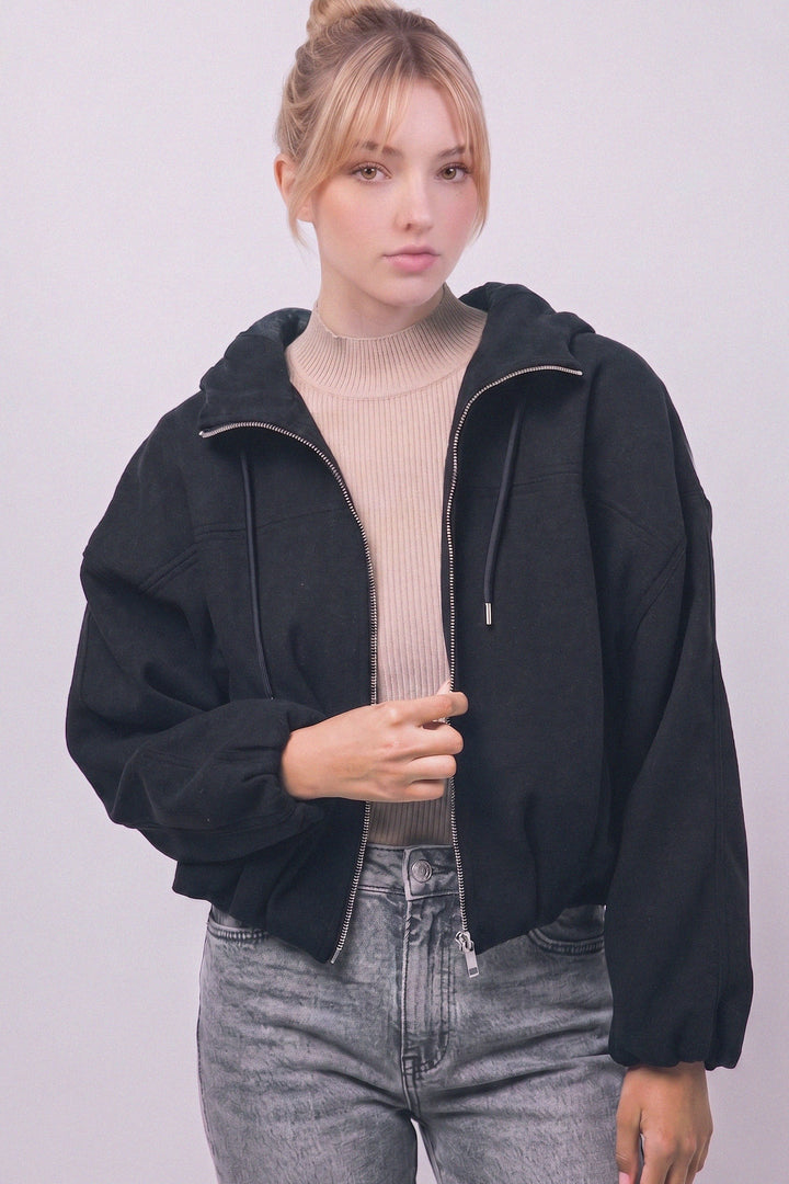 Love Tree Hooded Bomber Jacket (Black)