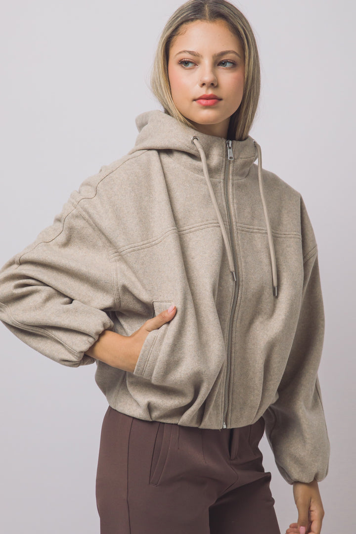 Love Tree Hooded Bomber Jacket (Oatmeal)