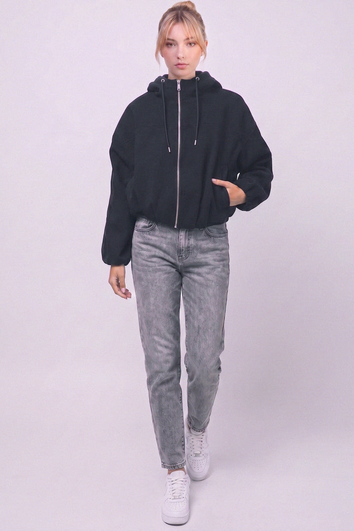 Love Tree Hooded Bomber Jacket (Black)