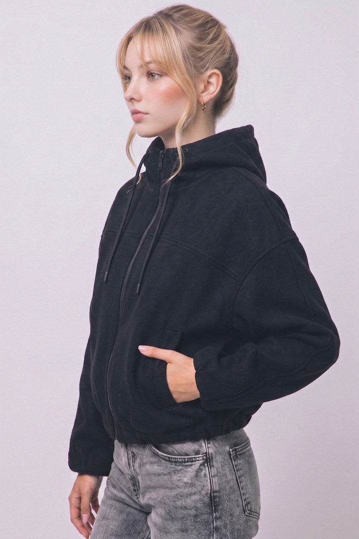 Love Tree Hooded Bomber Jacket (Black)