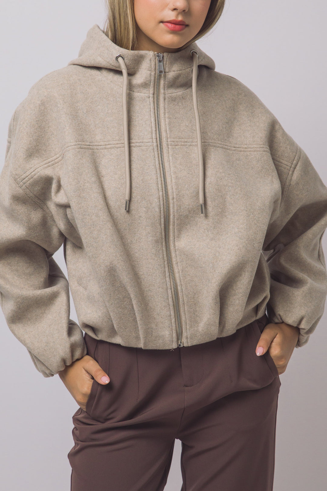 Love Tree Hooded Bomber Jacket (Oatmeal)