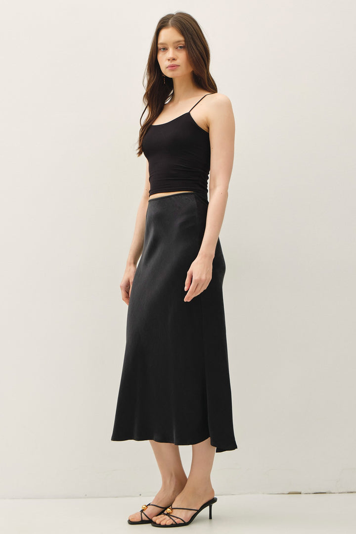 Be Cool Satin Midi Skirt (Black)