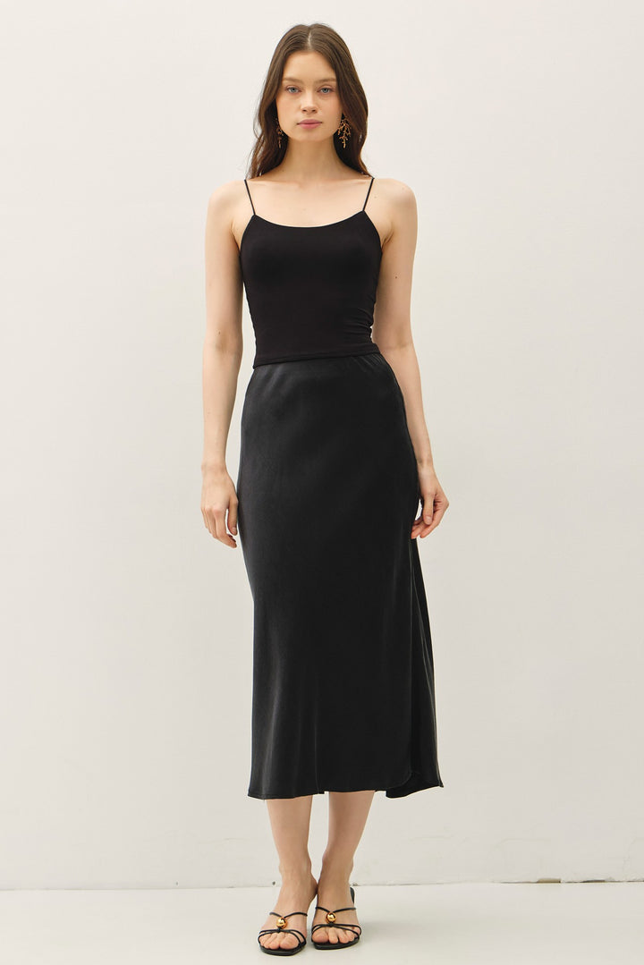 Be Cool Satin Midi Skirt (Black)