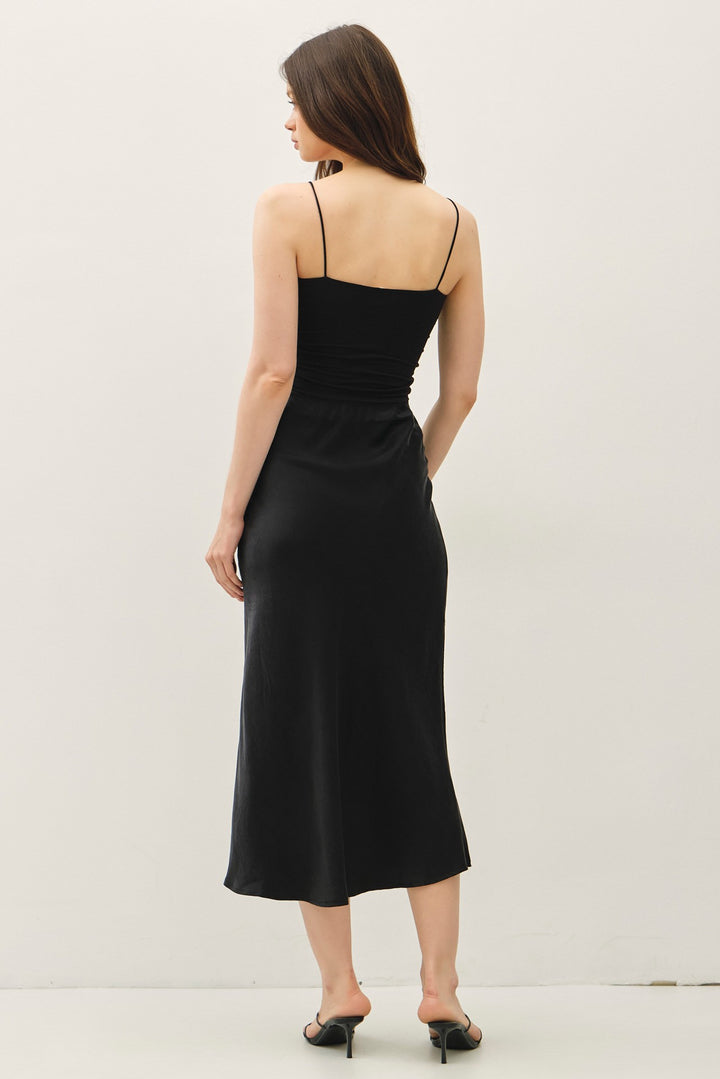 Be Cool Satin Midi Skirt (Black)