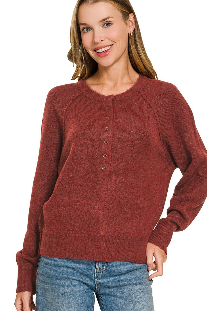 Zen Easy Fit Henley Sweater (Cabernet)
