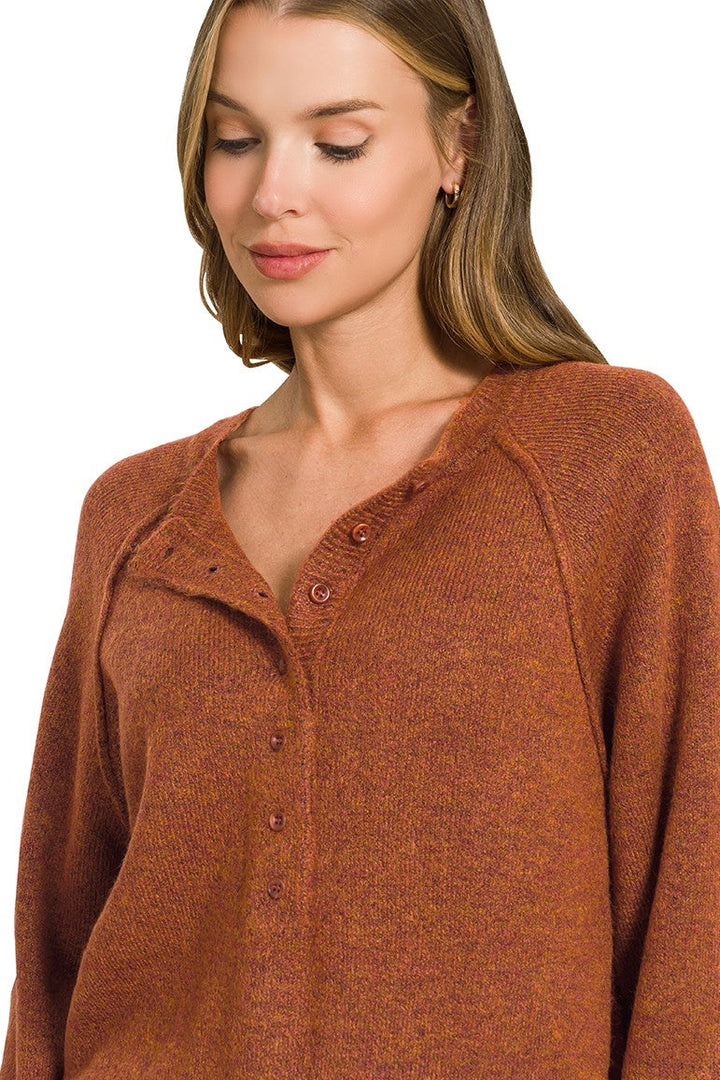 Zen Easy Fit Henley Sweater (Heather Rust)