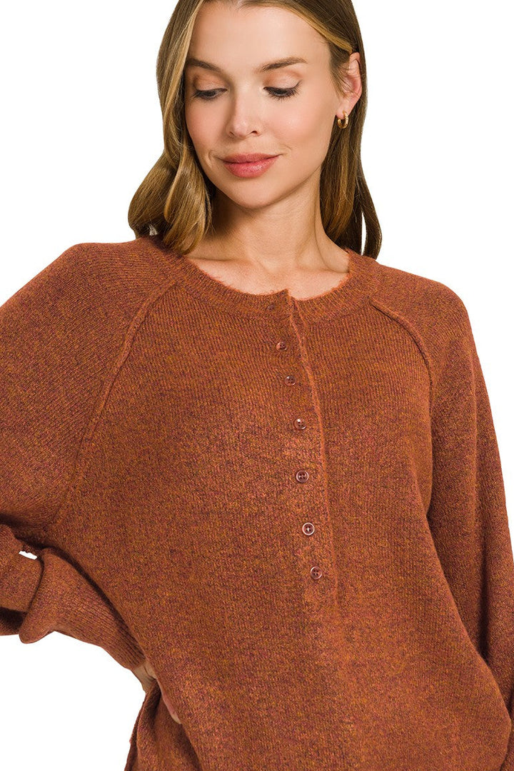 Zen Easy Fit Henley Sweater (Heather Rust)