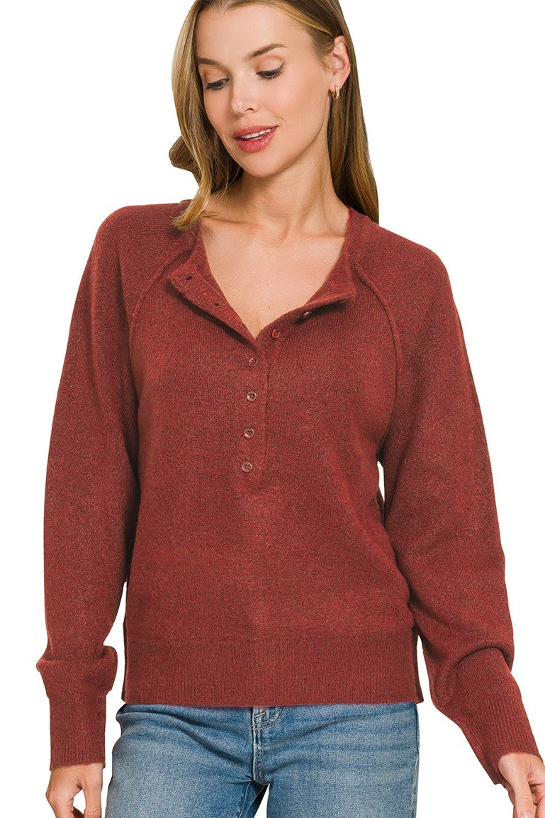 Zen Easy Fit Henley Sweater (Cabernet)