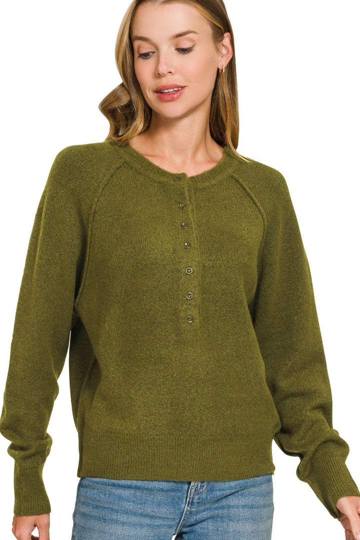 Zen Easy Fit Henley Sweater (Olive)