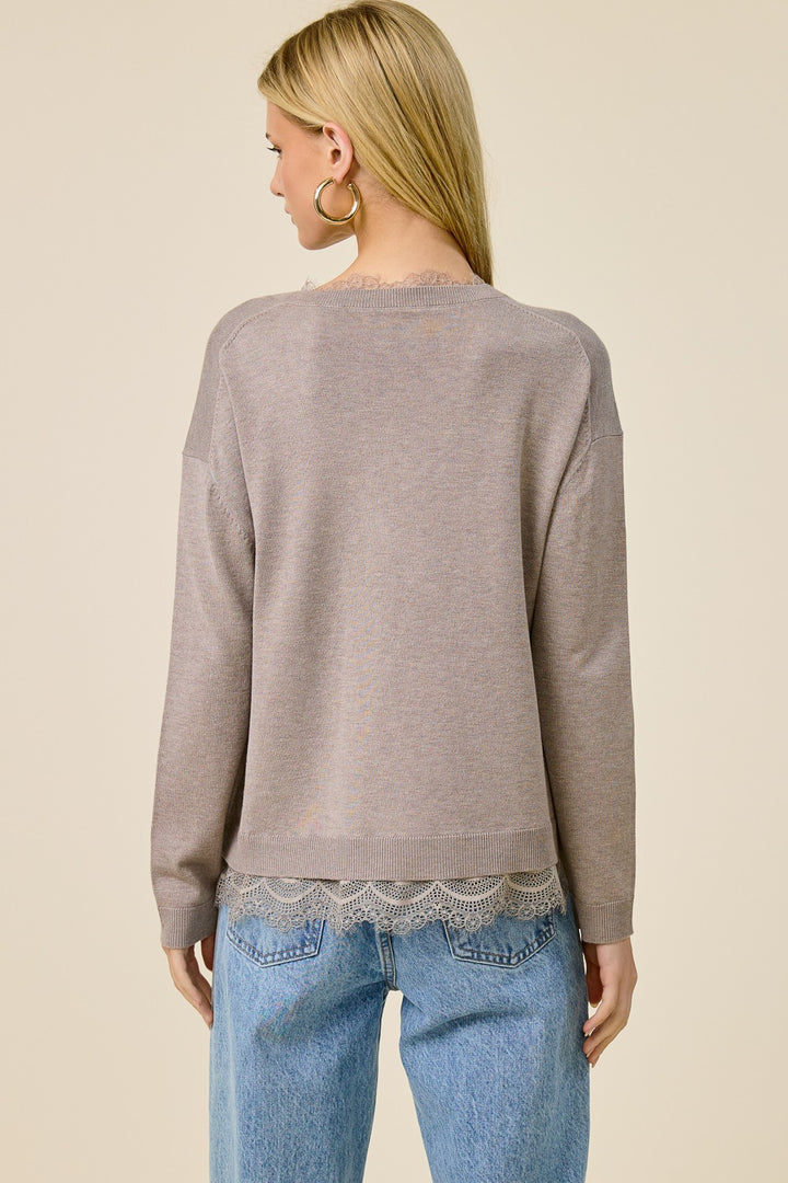 Jolie Lace V Neck Sweater (Light Mocha)