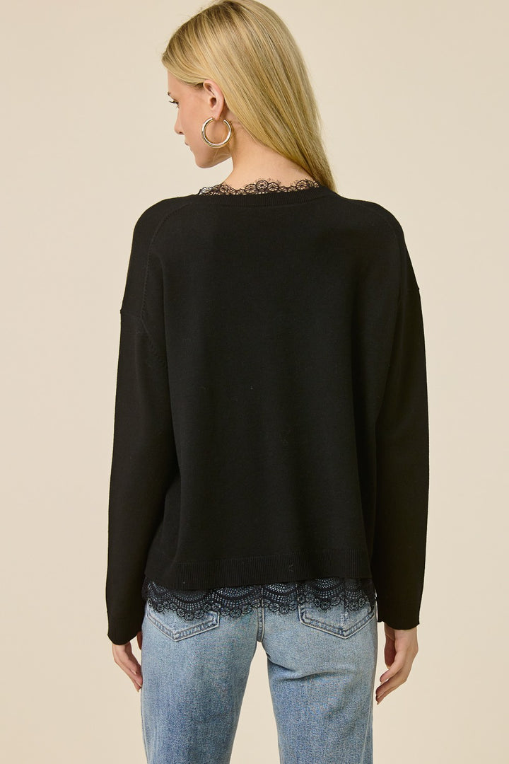 Jolie Lace V Neck Sweater (Black)