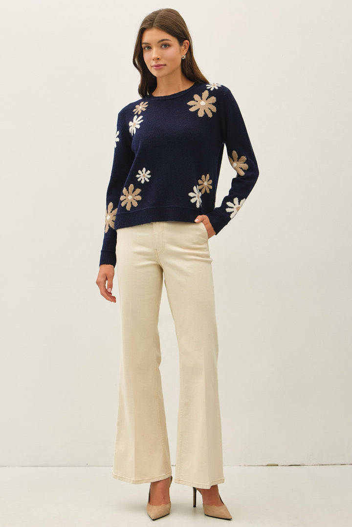 Be Cool Floral Knit Sweater (Navy)