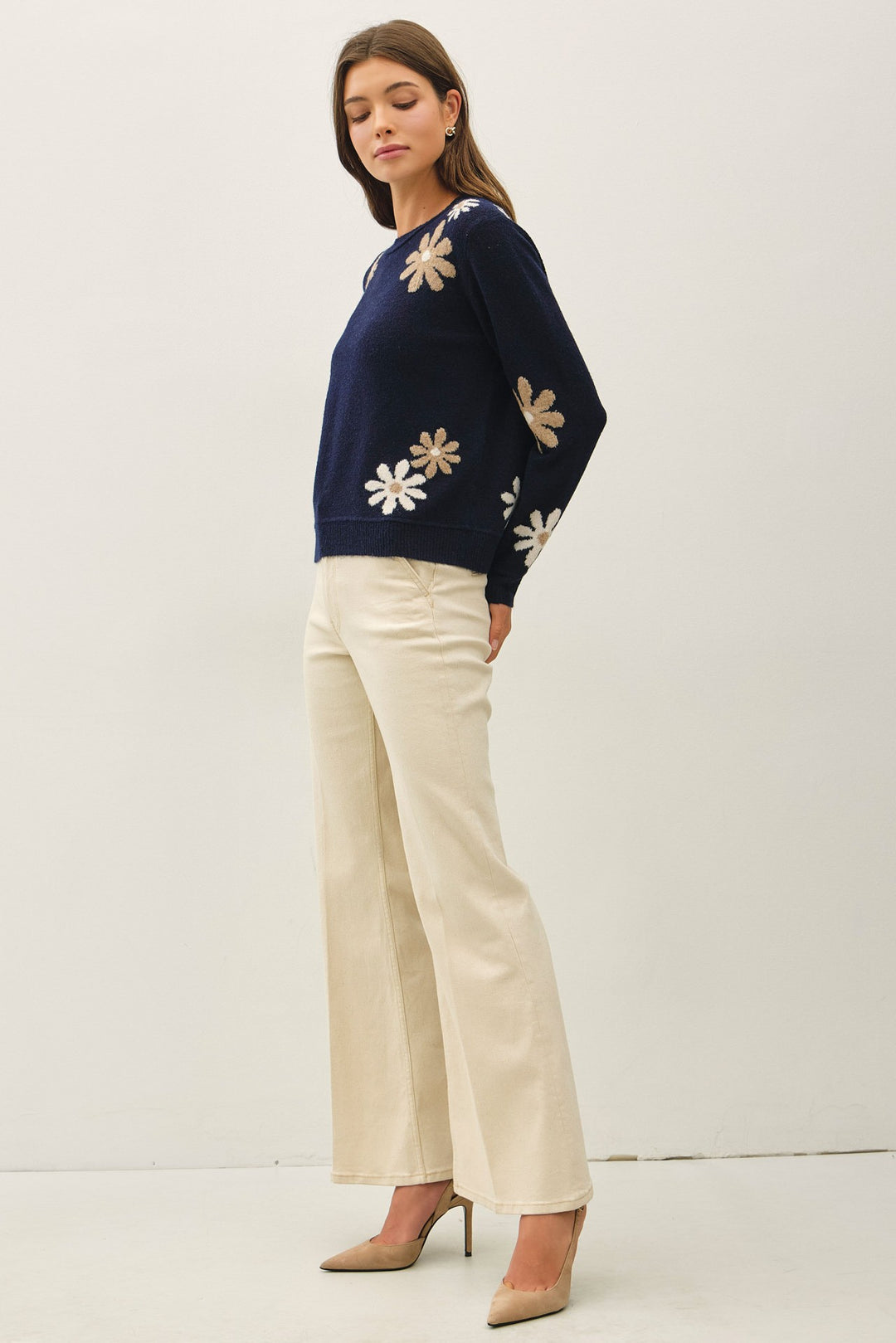 Be Cool Floral Knit Sweater (Navy)