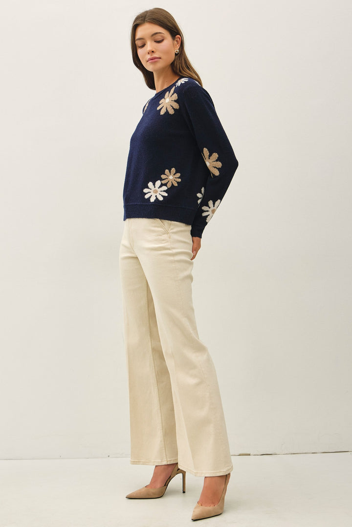 Be Cool Floral Knit Sweater (Navy)