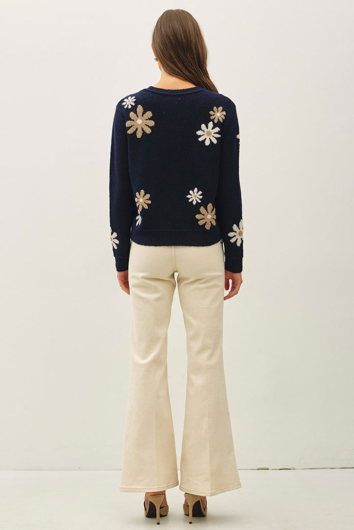 Be Cool Floral Knit Sweater (Navy)