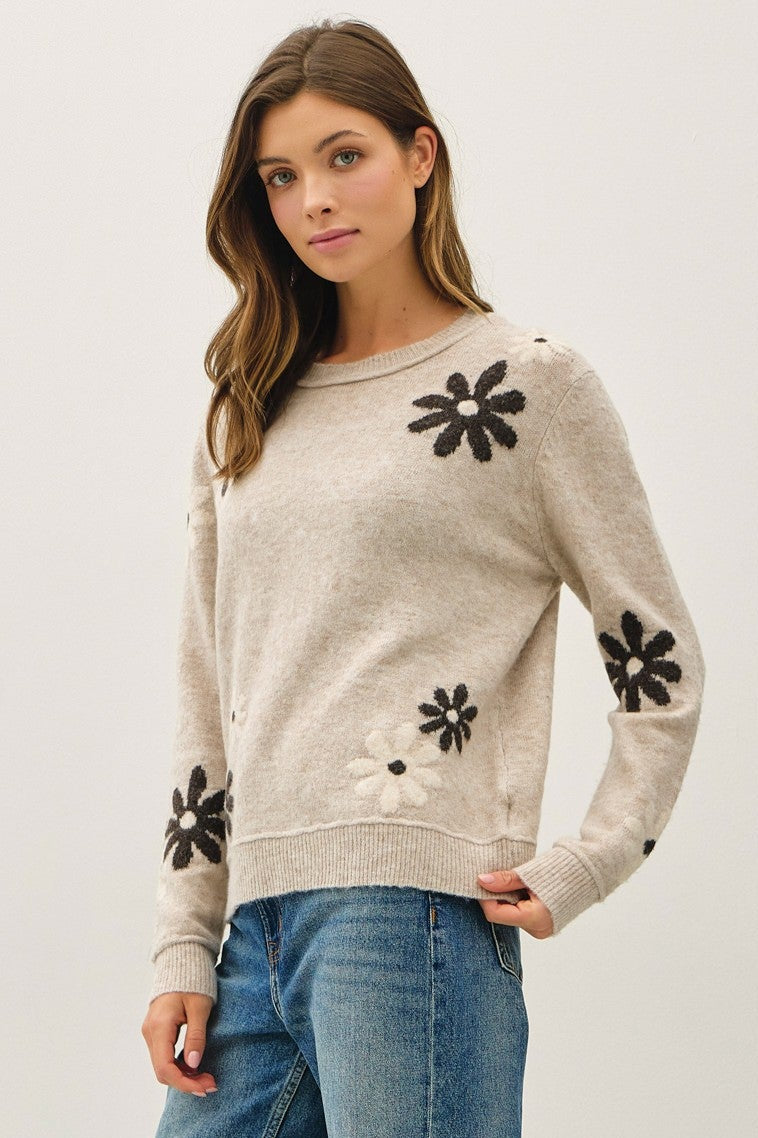 Be Cool Floral Knit Sweater (Mocha)