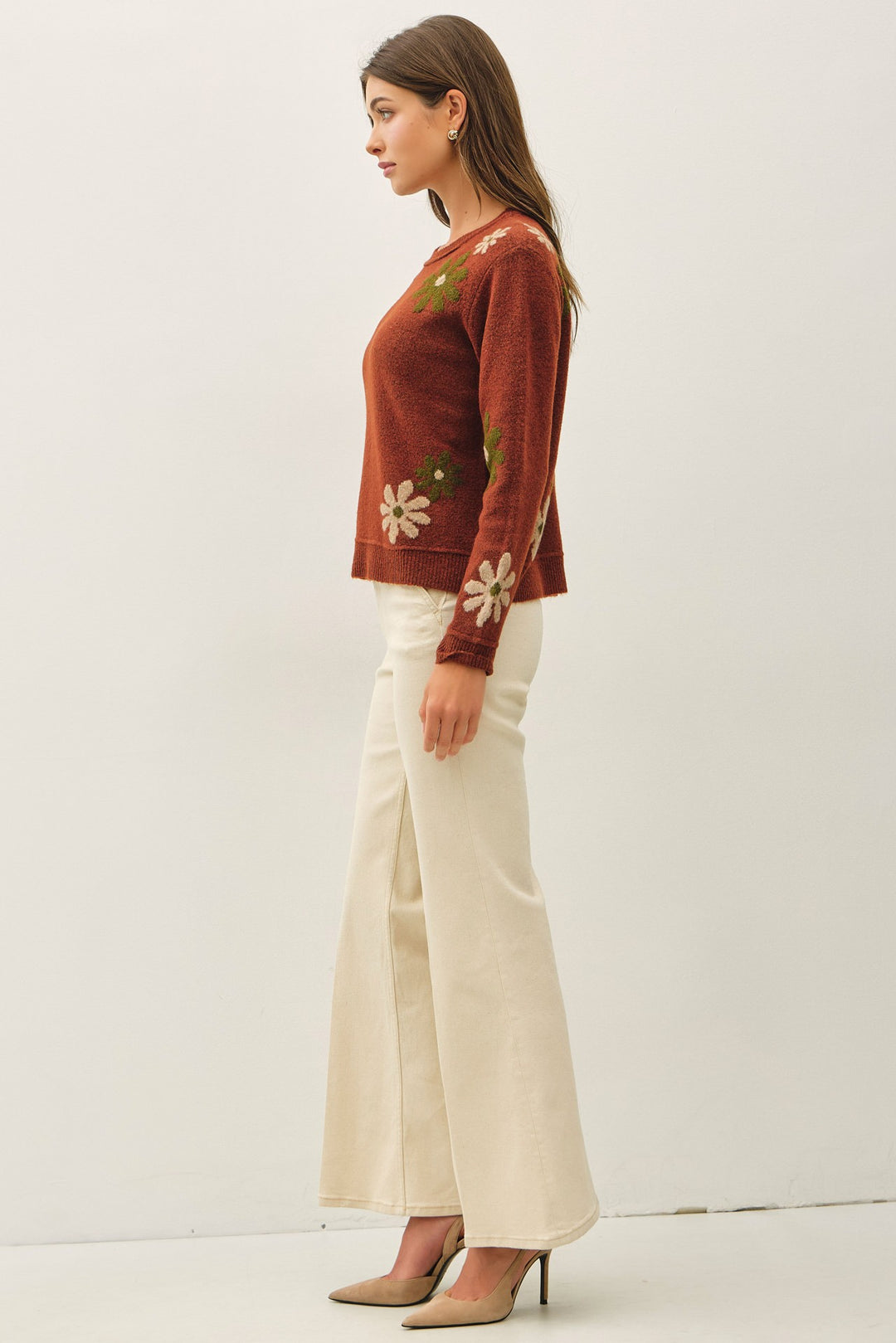 Be Cool Floral Knit Sweater (Rust)