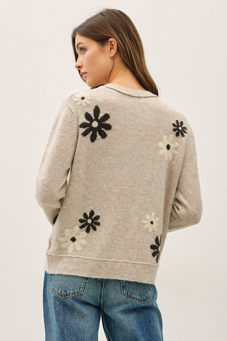 Be Cool Floral Knit Sweater (Mocha)