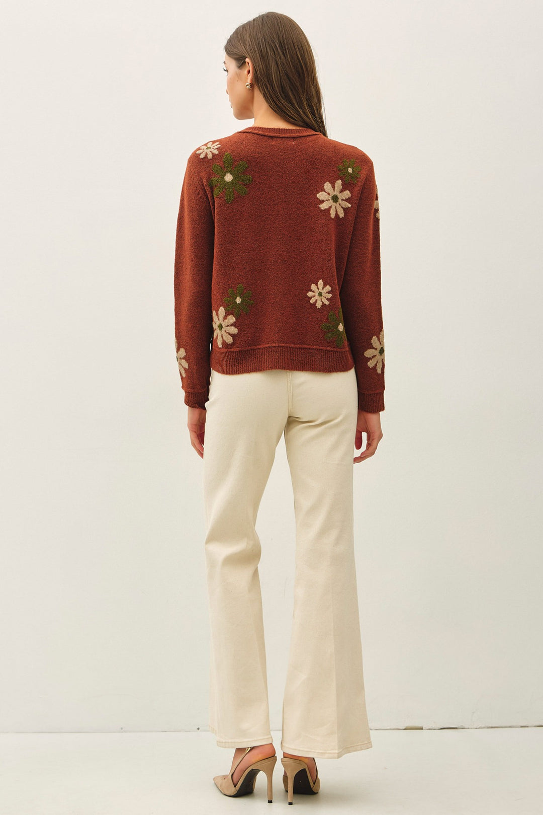 Be Cool Floral Knit Sweater (Rust)