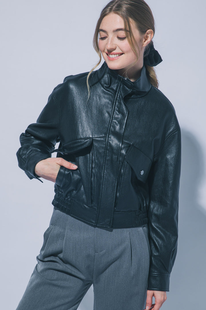 Love Tree Faux Leather Bomber Jacket