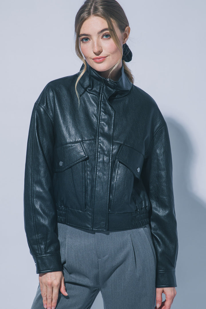 Love Tree Faux Leather Bomber Jacket