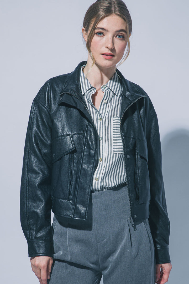 Love Tree Faux Leather Bomber Jacket