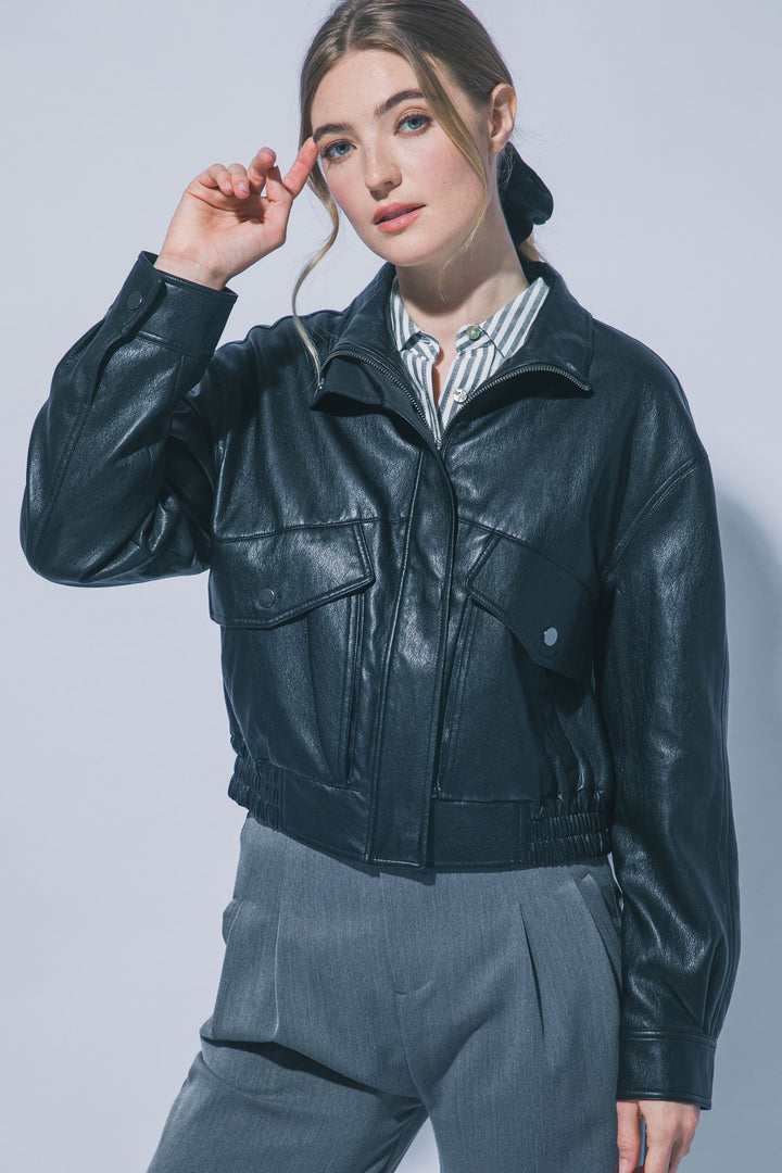Love Tree Faux Leather Bomber Jacket